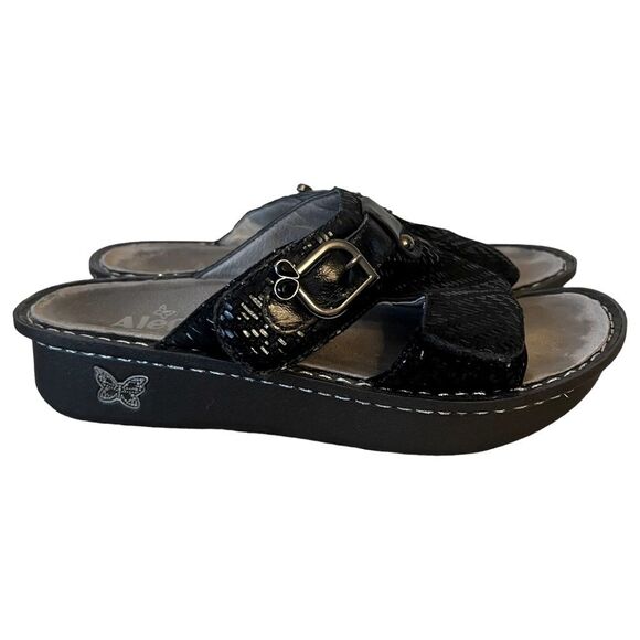 Alegria PEG-530 Black Leather Sparkle Velcro Strap Sandals Sz 38 = Women’s 7.5/8 - Picture 10 of 13